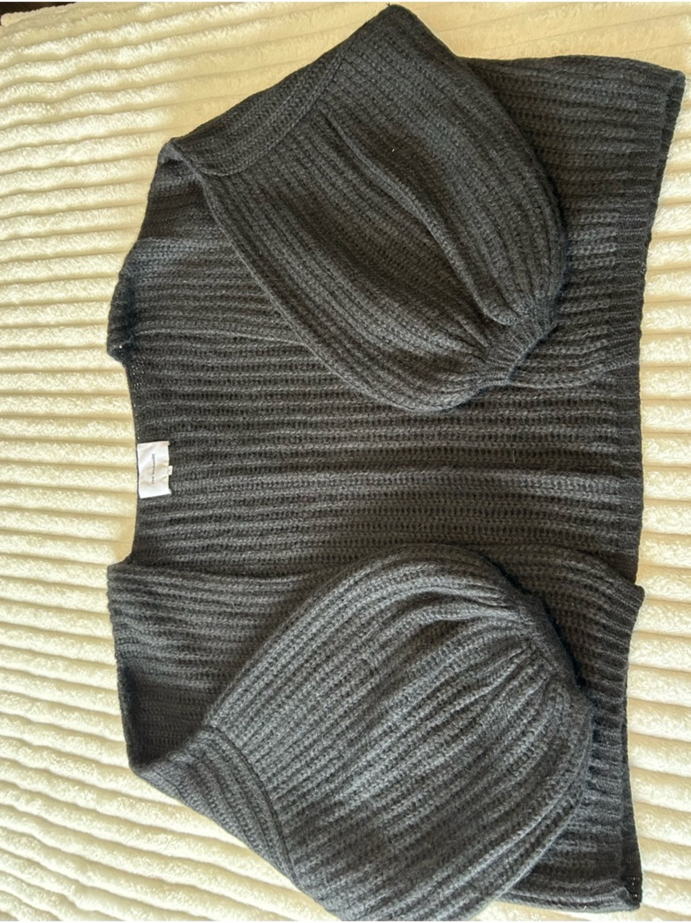 Baby Alpaca One Wednesday Cozy Ribbed Puff-Sleeve Sweater L / XL